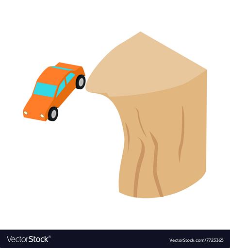 Car Falls Off A Cliff Icon Isometric 3d Style Vector Image