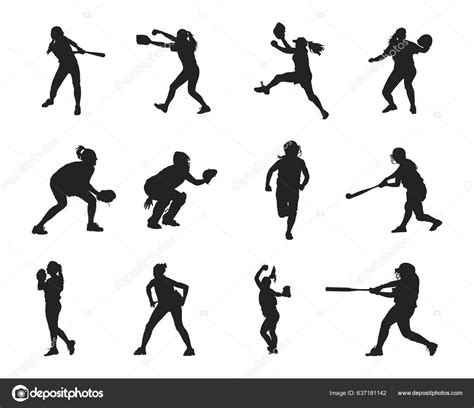 Softball Player Silhouettes Softball Silhouettes Stock Vector By