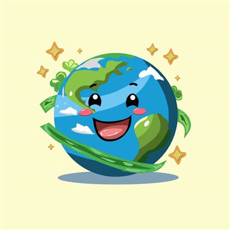 Smiling Earth Cartoon Illustration Healthy And Happy Cartoon Earth