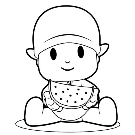 Pocoyo comiendo sandía frequita Dibujo para imprimir , pintar
