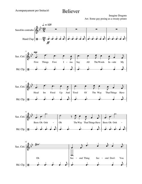 Believer Imagine Dragons Acomp Imitac Sheet Music For Saxophone Alto