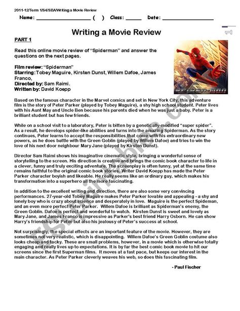 Students will be able to process the information they read in a given text and process their ideas. Example movie reviews for esl students