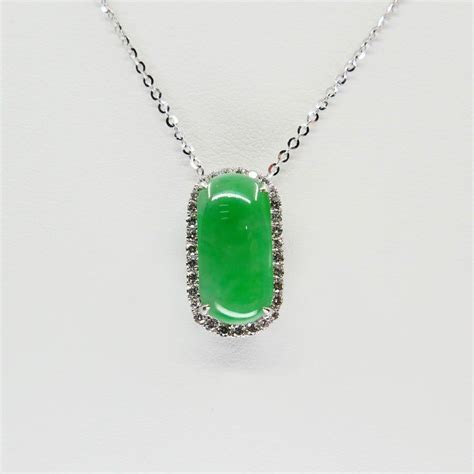 Certified Type A Jadeite Jade Diamond Pendant Drop Necklace Apple