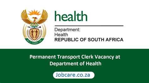 Permanent Transport Clerk Vacancy At Department Of Health Jobcare