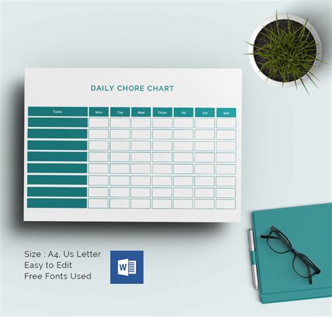 Weekly Chore Chart Template 24 Free Word Excel Pdf