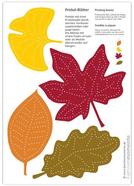 Die kostenlosen bastelbögen sind relativ einfach zu basteln und können problemlos runtergeladen werden. Prickel-Blätter - Bastelbogen zum Prickeln von Herbst ...