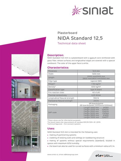 Fisa Tehnica Gips Carton Nida Standard 125 En Pdf Pdf Drywall