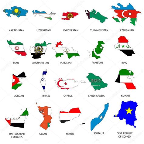 Weltkarte länder umrisse schwarz weiß zeichnen in 2019. Bebilderte Umrisse von Ländern mit Flagge im Inneren ...