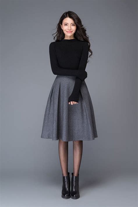 gray wool skirt autumn winter midi wool skirt winter skirt etsy skirt fashion fashion