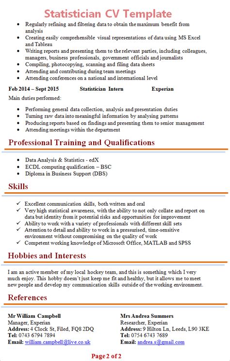 statistician cv template