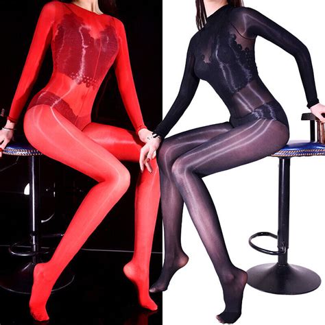 sexy oil shiny glossy pantyhose sheer crotchless full body stocking tights women ebay