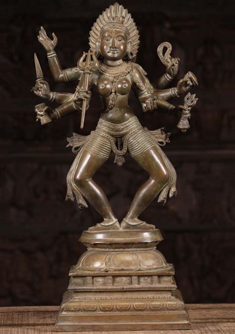 Bronze Dancing Kali With 8 Arms Holding Trident Drum Knife Noose Shield Bell And Skull Cup 24