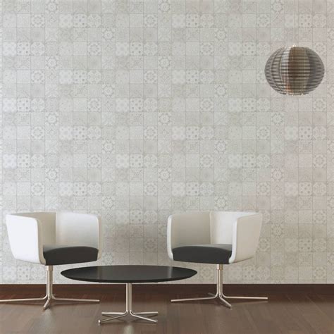 Moroccan Croatian Style Tile Effect Wallpaper In Grey