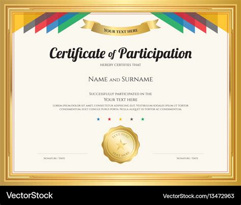 Certificate Of Participation Template With Gold Vector Image
