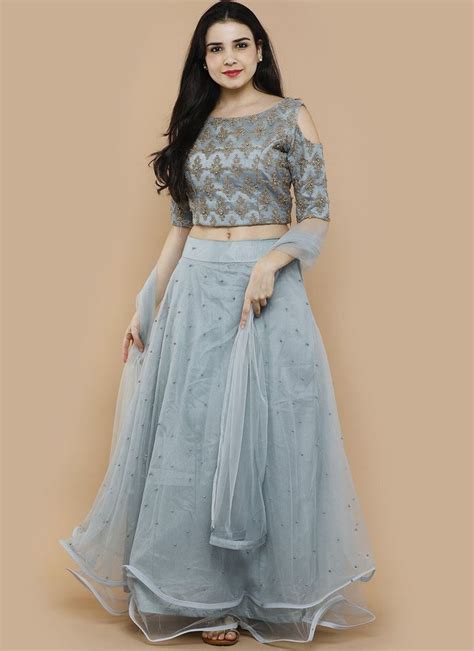 Color Grey Organza Lehenga Choli Organza Lehenga Tunic Designs