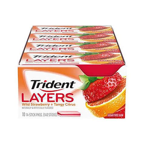 Trident Layers Gum Packs Strawberry And Citrus 10 Piece Box Candy
