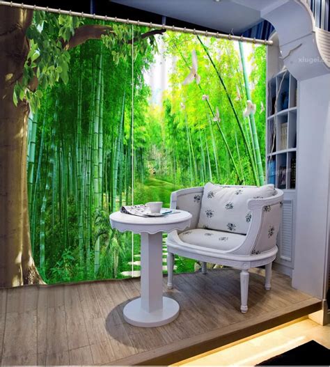 3d Curtain Blackout Shade Window Curtains Green Park Bamboo Forest