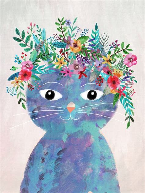 Cat With Flowers On The Head Mia Charro アートのアイデア アート