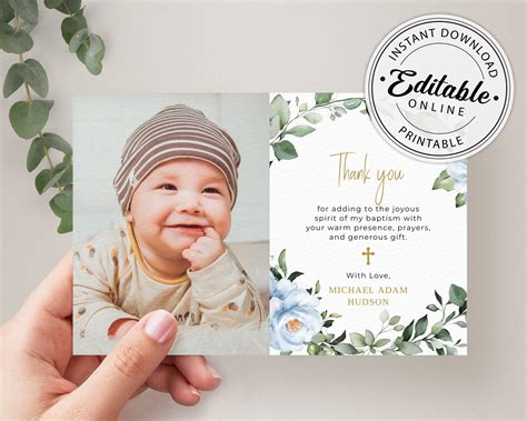 Baptism Thank You Card Template Thank You Note Template Etsy