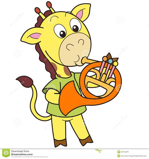 Cartoon Giraffe Playing A French Horn Stock Vector Illustration Of