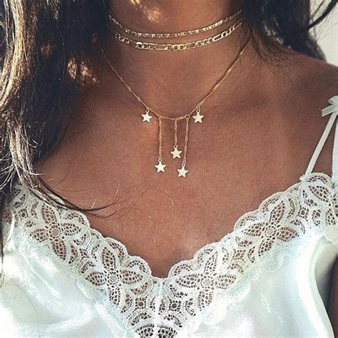 Boho Multi Layer Gold Chain Star Choker Necklace For Women Tassel Chocker Necklaces Pendants