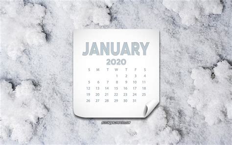 Download Wallpapers 2020 January Calendar Snow Background Winter
