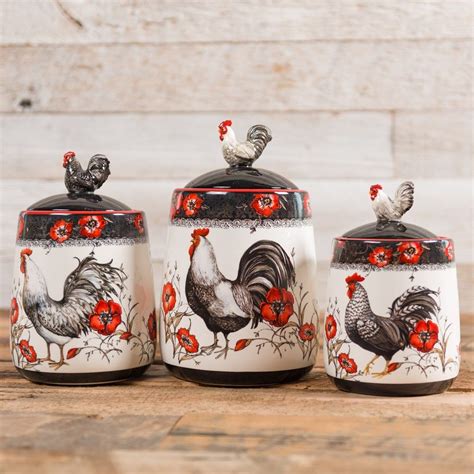 Original artwork created from vintage bookplates, etchings & papers. Rooster Canister Set - Set of 3 | Rooster kitchen decor, Rooster canisters, Rooster kitchen