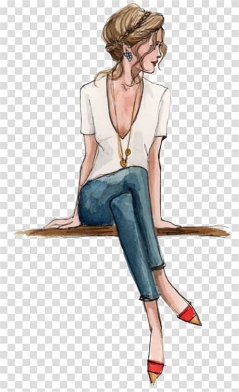 Woman Sitting On Chair Illustration Fashion Illustration Drawing
