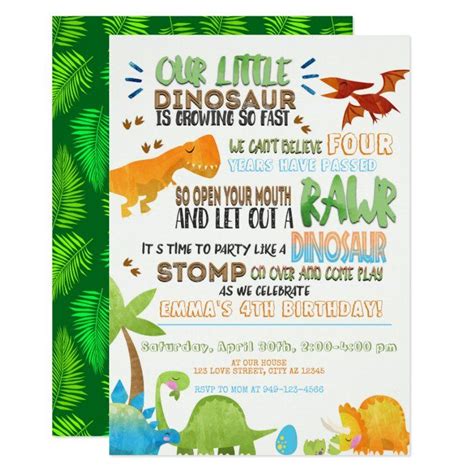 Our Little Dinosaur Kids Birthday Invitation | Zazzle.com in 2020