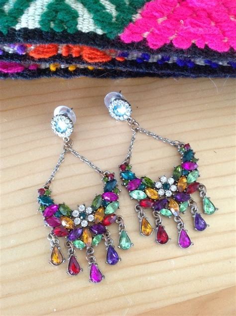 Chandelier Earrings In Multi Color Crystals