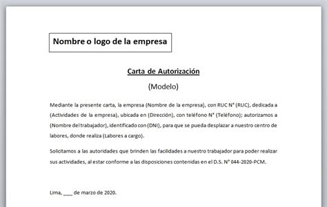Modelo Carta Autorizacion Movilidad Covid Richard Torres Ejemplo De Carta