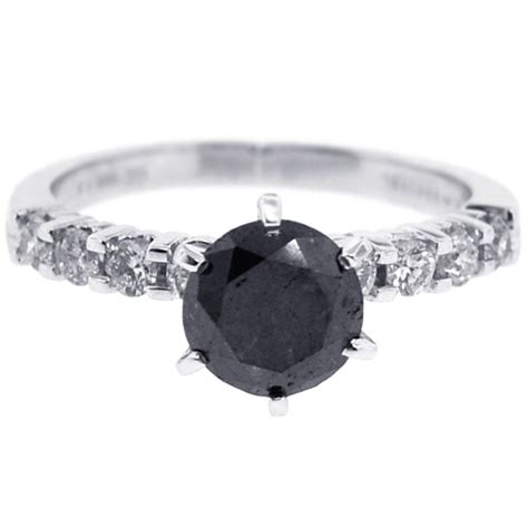 The type of accent diamonds in this engagement ring setting will match the type of your selected center diamond. Womens Black Diamond Solitaire Engagement Ring 14K Gold 2 ...