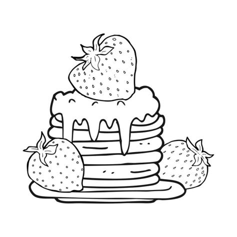 zwartwit cartoon pannenkoek stack met aardbeien — Stockvector