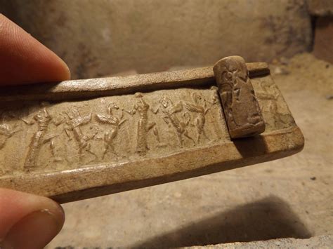 Mesopotamia Assyrian Cylinder Seal Impression Wrestling Winged Bull