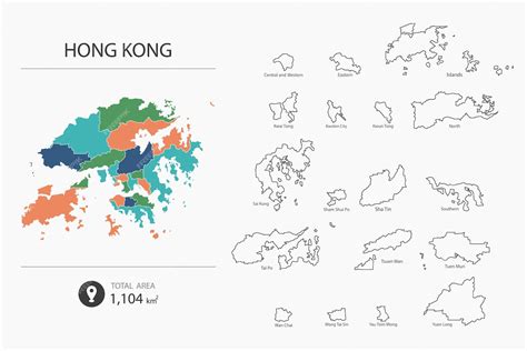 Kaart Van Hong Kong Met Gedetailleerde Landkaart Kaartelementen Van