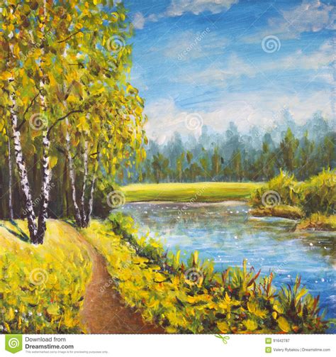 Original Oil Painting Summer Landscape Sunny Nature On
