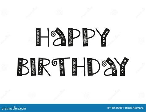 Decorative Lettering Of Happy Birthday In Black With Ornaments Isolated