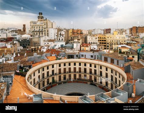 Aerial Panoramic View Of The Old Town In Valencia From Santa Caterina