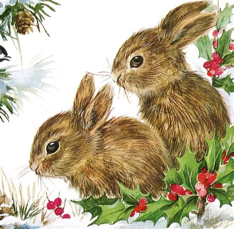 Vintage Christmas Bunnies Darling クリスマス イラスト、かわいい絵、クリスマスカード