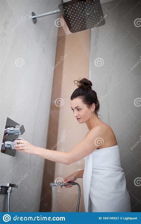 Woman Taking A Long Hot Shower Washing Her Hair Stock Image Image Of