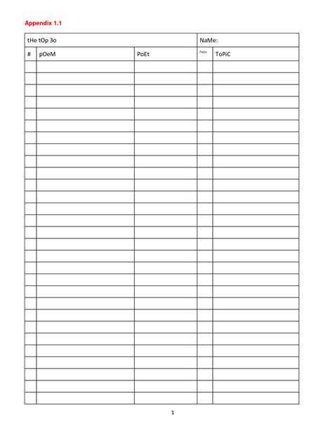 Blank4columnchartprintable Printable Chart Table Of Contents