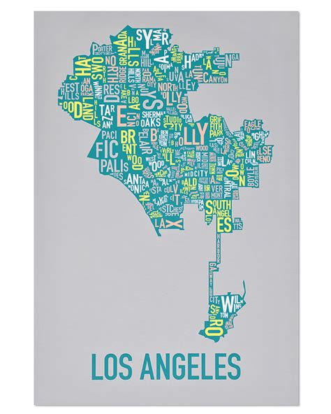 Los Angeles Neighborhood Map 20 X 30 Multi Color Screenprint