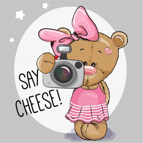 Cute Cartoon Teddy Bear With A Camera Stock Vector Image By