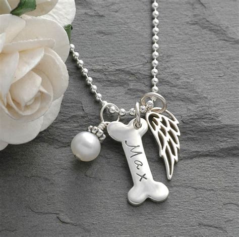 Dog Bone And Angel Wing Pet Memorial Necklace Pet Memorial Jewelry