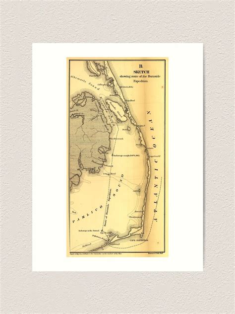 Vintage Map Of The Outer Banks Circa 1862 Art Print For Sale By