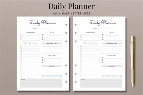 Daily Planner Printable A5 And Half Letter Size