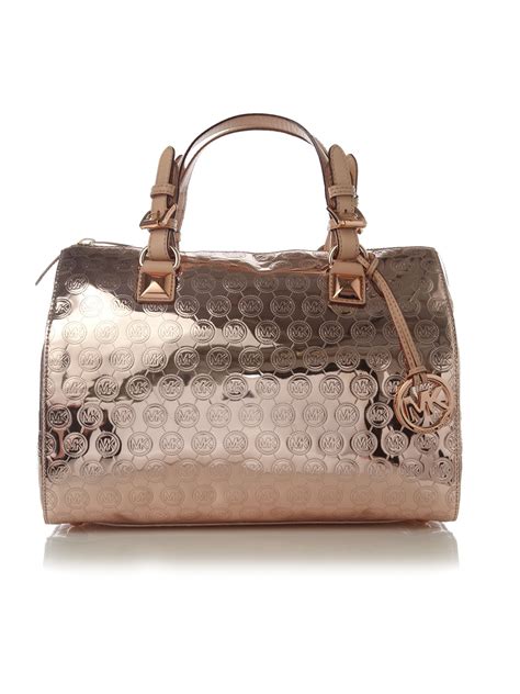 Michael Michael Kors Grayson Mirror Monogram Bowler Bag In Metallic Lyst