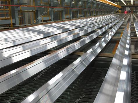 Aluminum Lines On A Conveyor Belt In A Factory — Stock Photo