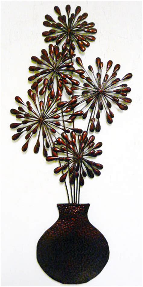 In addition, the metal is sometimes enameled, allowed to rust, or allowed to develop a patina. Metal Wall Art Decor - Dark Red Dandelion Flower Vase | eBay