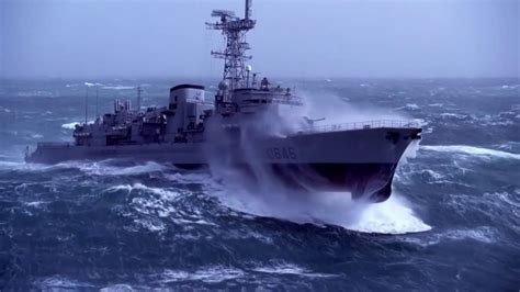Navy Ships In Heavy Sea Ocean Storm Waves Storm